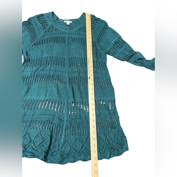 Green Crochet Knit Sweater Cover-Up Boho Tunic - Picture 5 of 7